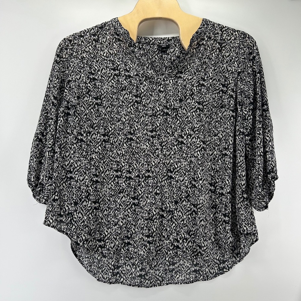 Torrid Harper Blouse Womens 3 Black White Abstract Ikat 3/4 Roll Sleeve Pullover